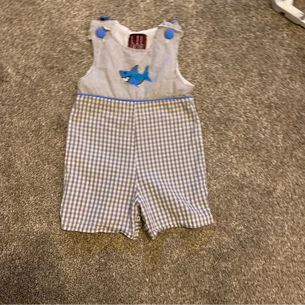Baby Boy Lil Cactus Short-all Grey Plaid Shark *Small Flaw* 6-12 Months Summer